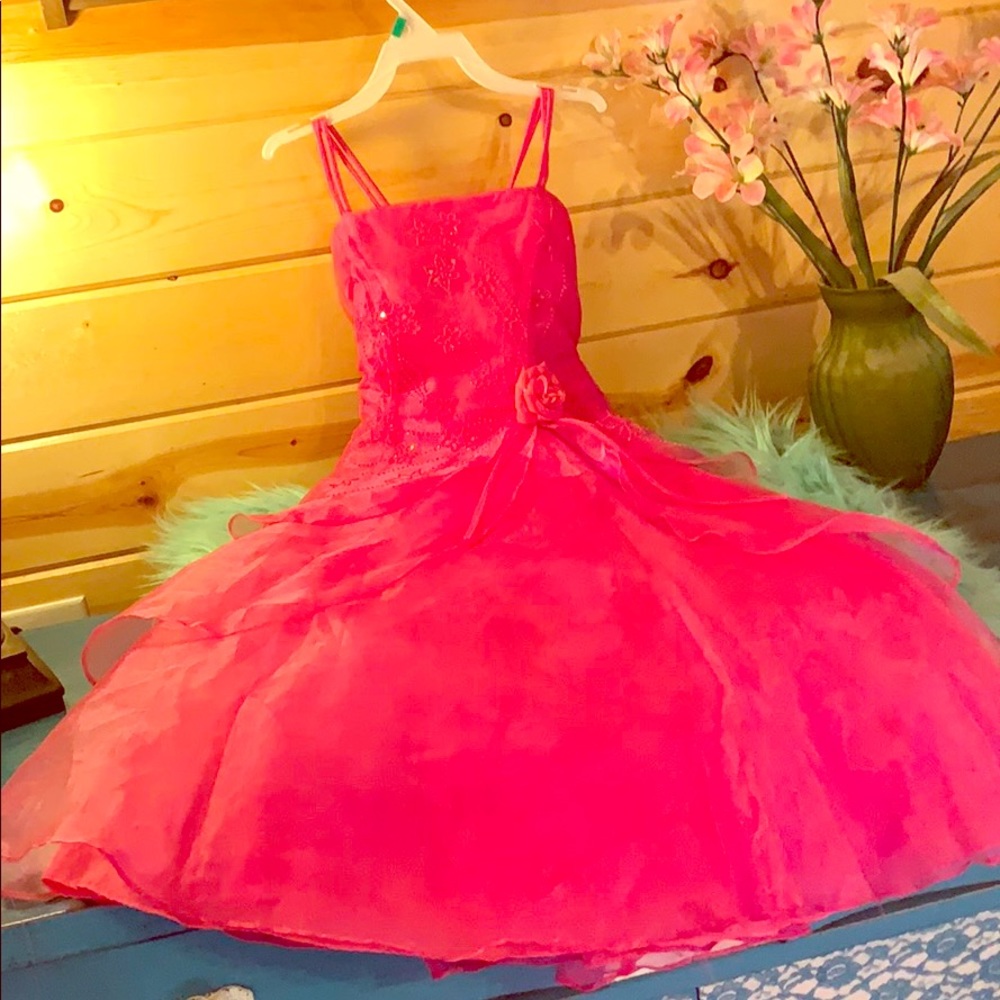 Girls bright pink formal flower girl dress